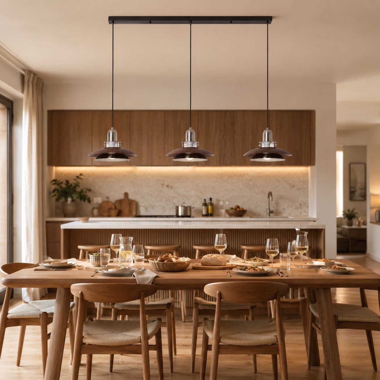 3-Light Walnut Iron Pendant Light | Adjustable E27 Ceiling Lamp Pendant Light Lightsin UK 