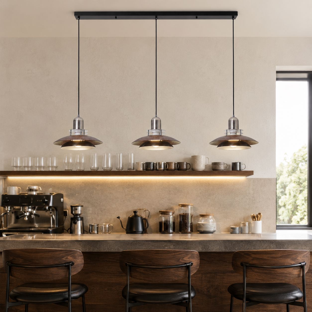 3-Light Walnut Iron Pendant Light | Adjustable E27 Ceiling Lamp Pendant Light Lightsin UK 