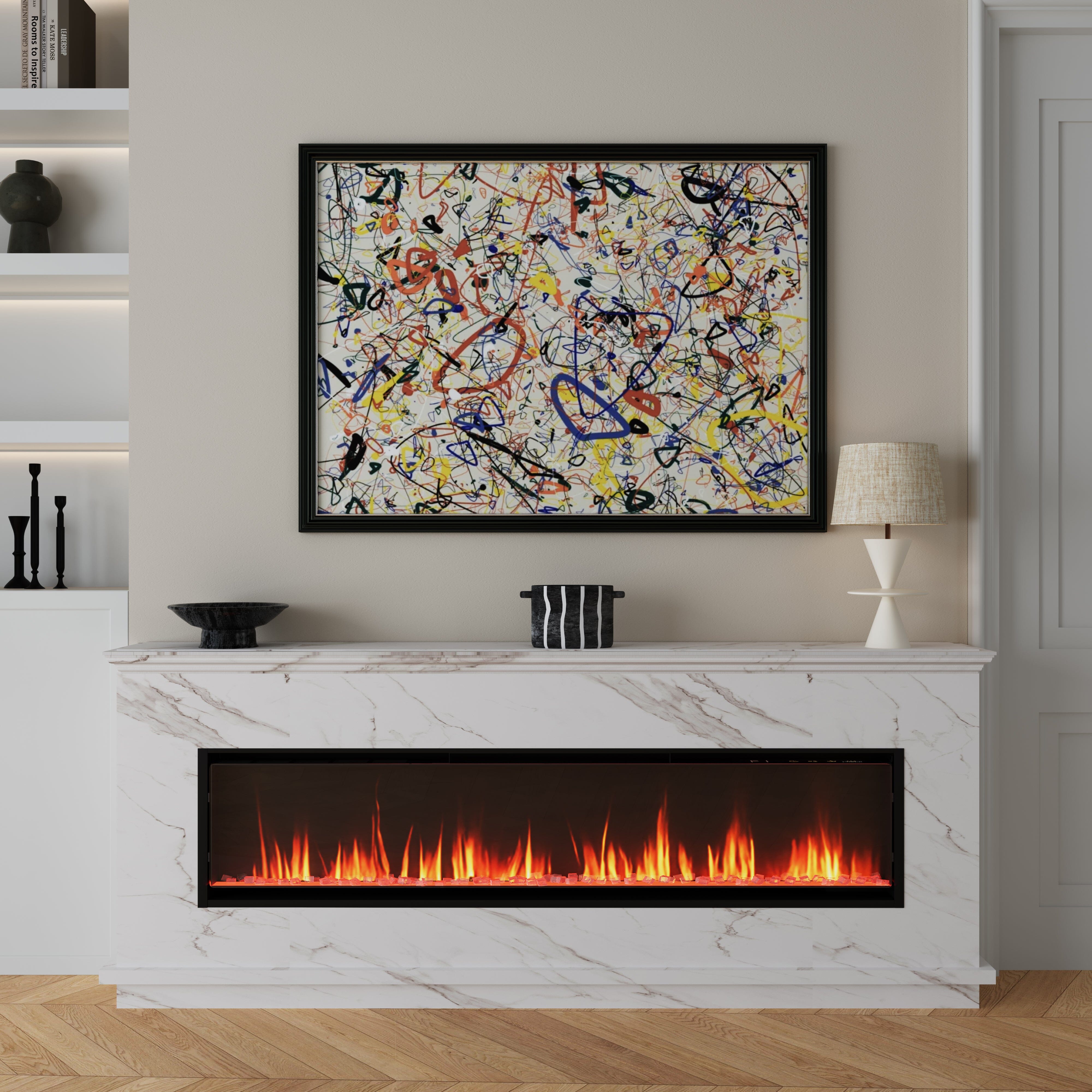 40/50/60inch Black Wall Mounted & Recessed Electric Fireplace with Adjustable Flame & Brightness Living and Home 