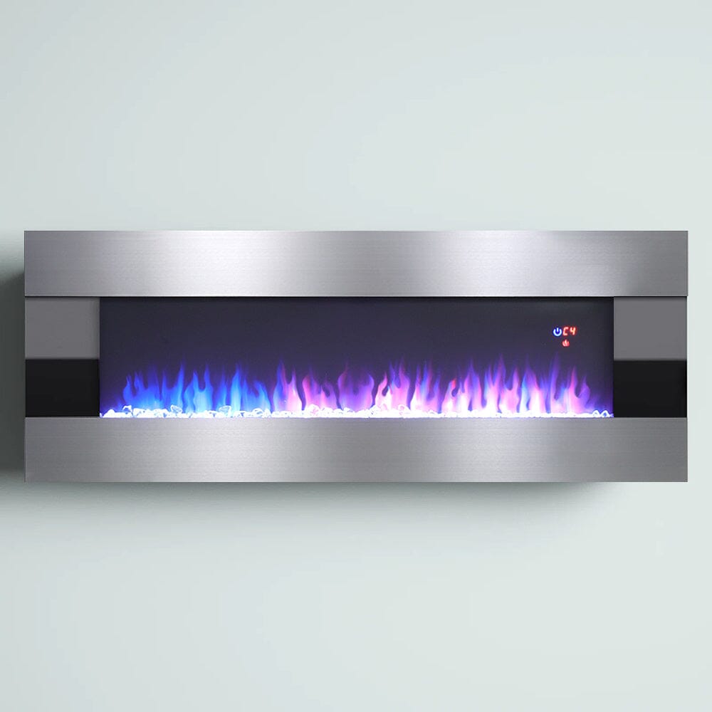 50/60 Inch Silver Electric Fireplace Crystal Accents 6 Flame Colour Heater Wall Mounted Fireplaces Wall Mounted Fireplaces Living and Home 