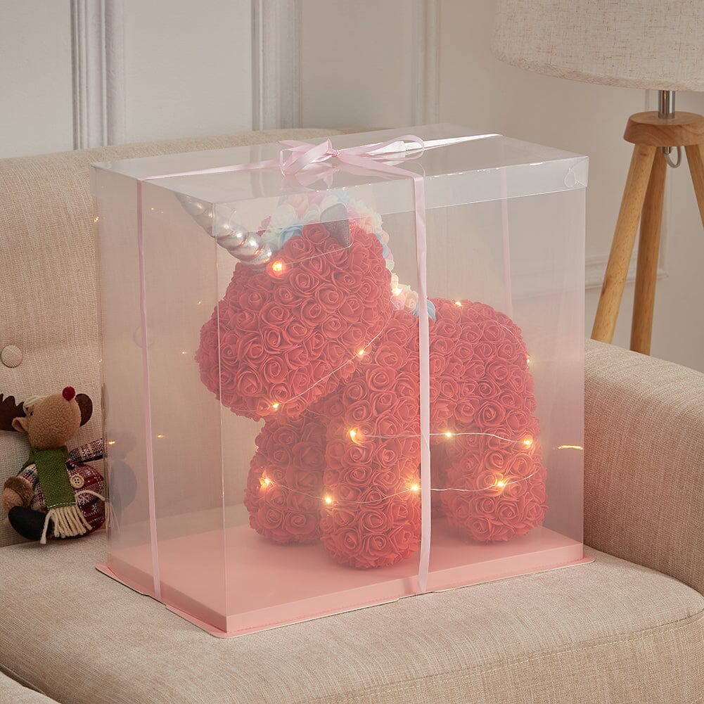 Simulation Foam Forever Rose Red Unicorn Gift Box with Warm Light Strip Living and Home 
