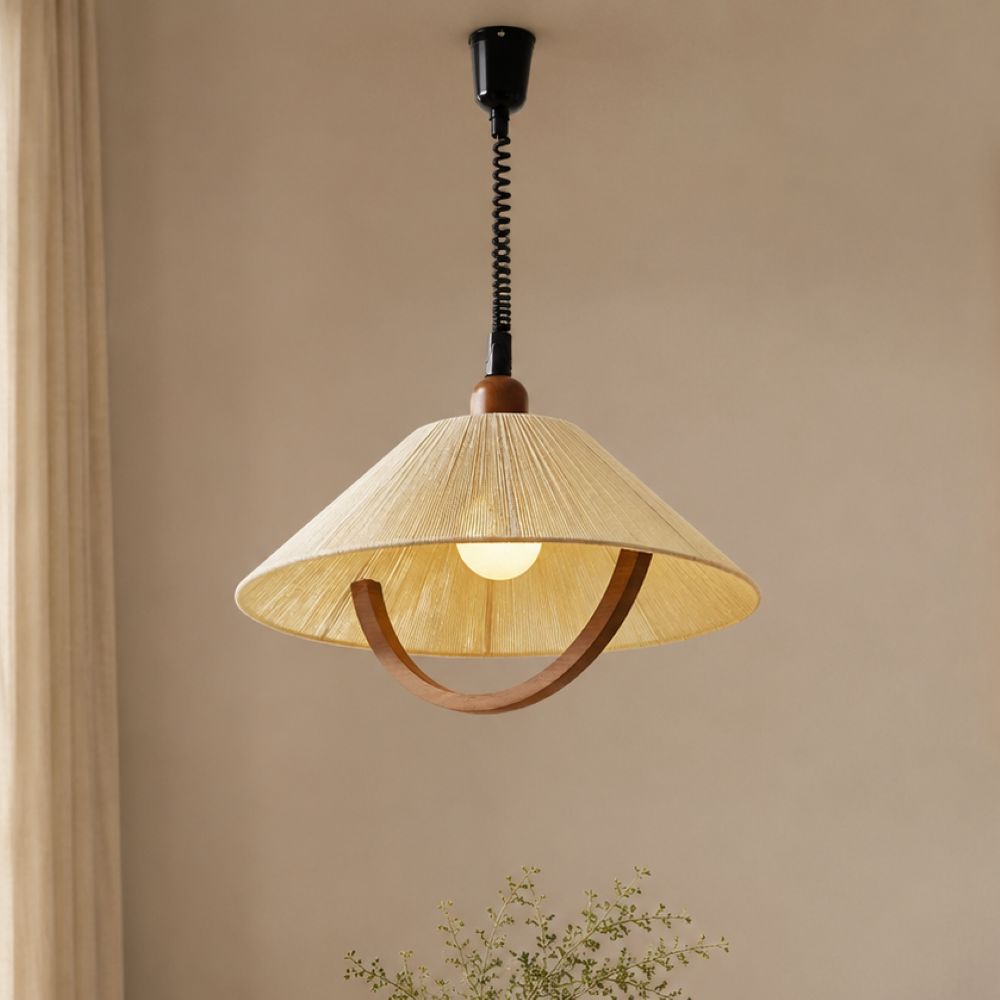 Natural Wood Curved Pendant Light | Cotton Cord Ceiling Lamp Pendant Light Lightsin UK In Stock 