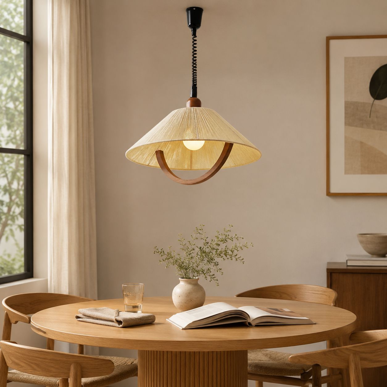 Natural Wood Curved Pendant Light | Cotton Cord Ceiling Lamp Pendant Light Lightsin UK Pre-Order 