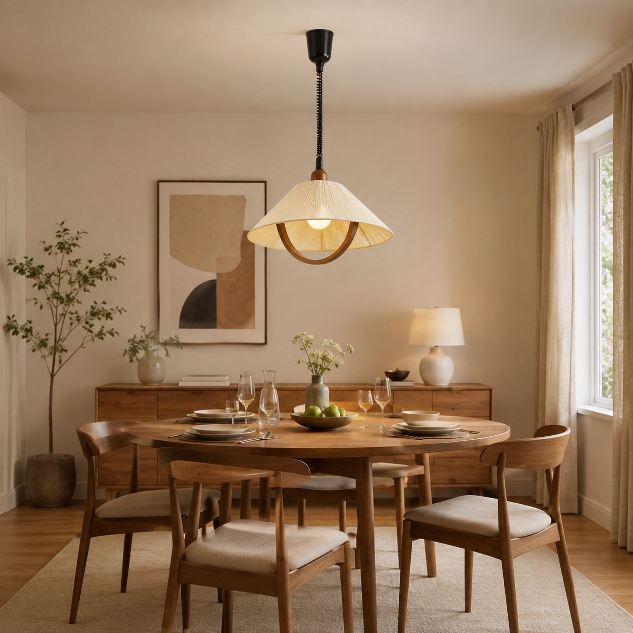 Natural Wood Curved Pendant Light | Cotton Cord Ceiling Lamp Pendant Light Lightsin UK 