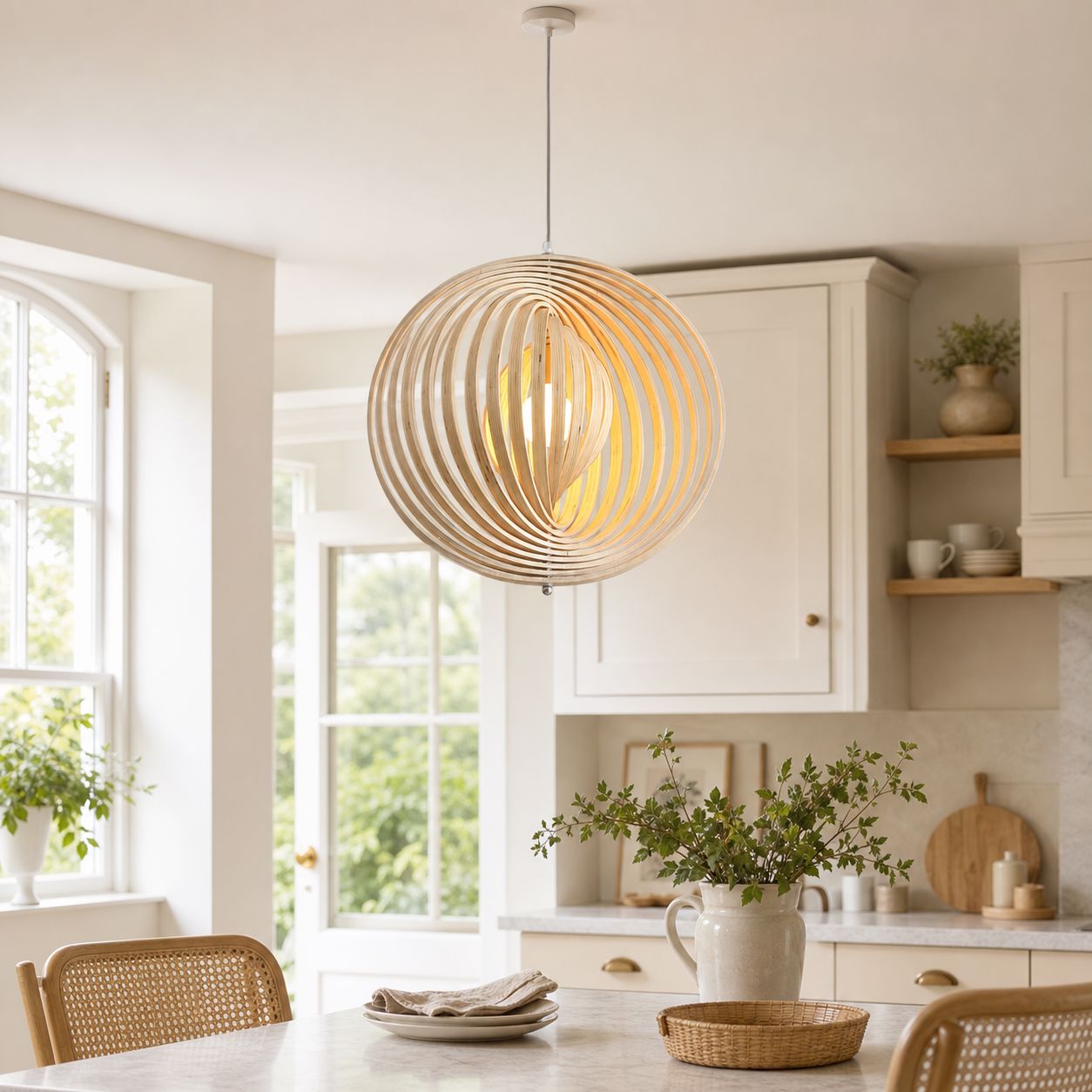 Lightsin Rotating Circular Moon Wooden LED Pendant Light Lightsin UK 