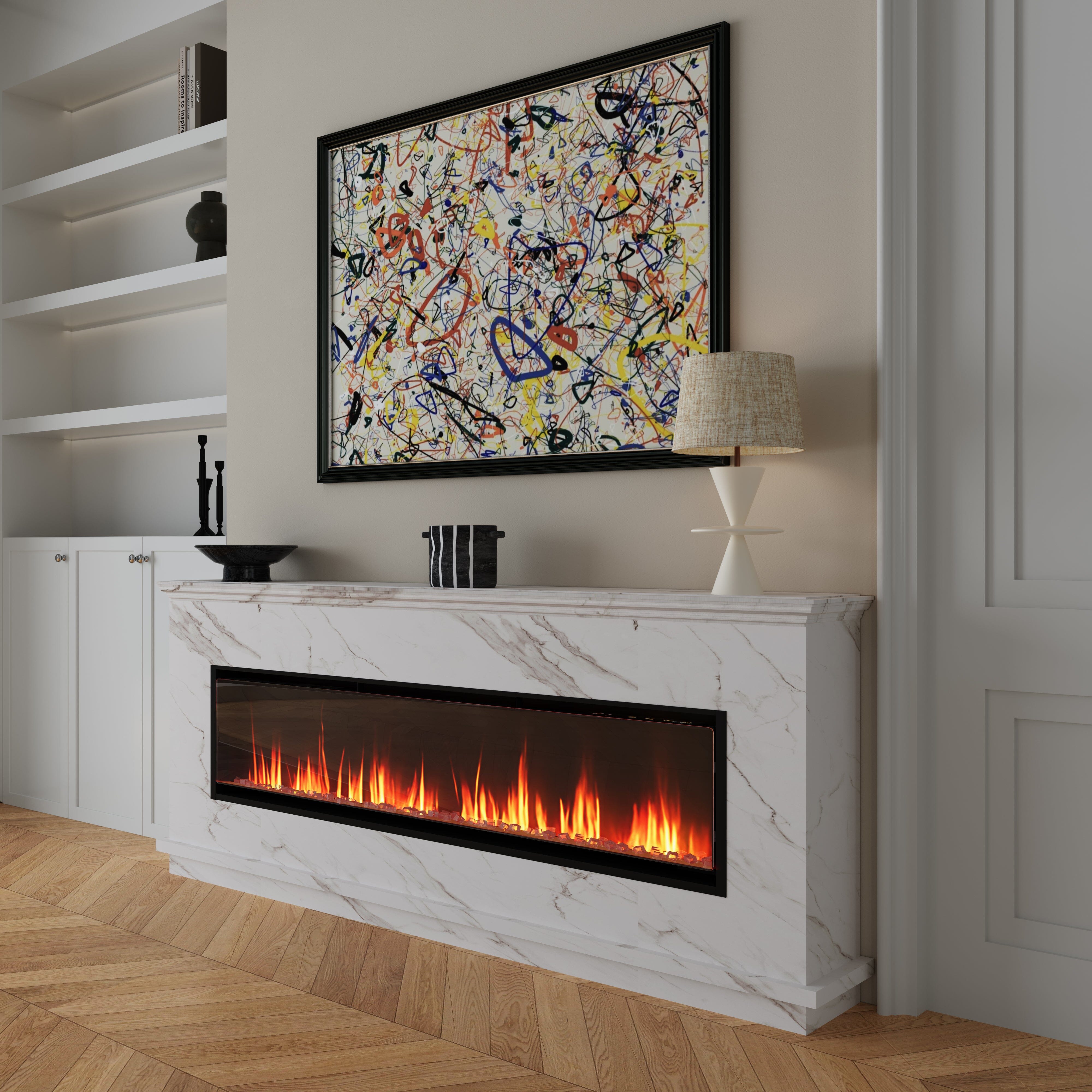 40/50/60inch Black Wall Mounted & Recessed Electric Fireplace with Adjustable Flame & Brightness Living and Home 