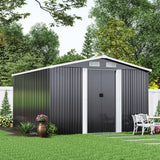 10' x 8' ft Garden Steel Shed with Gabled Roof Top Black and Green Garden Sheds Living and Home 