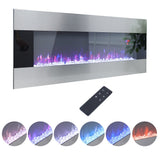 50/60 Inch Silver Electric Fireplace Crystal Accents 6 Flame Colour Heater Wall Mounted Fireplaces Wall Mounted Fireplaces Living and Home 