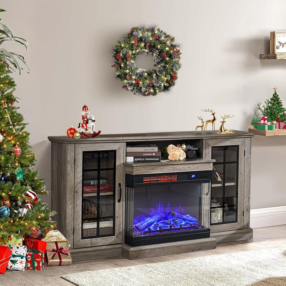Smallbee Panoramic Glass Fireplace TV Stand with Storage Cabinets, Customizable Flames & Remote Control Smallbee UK 