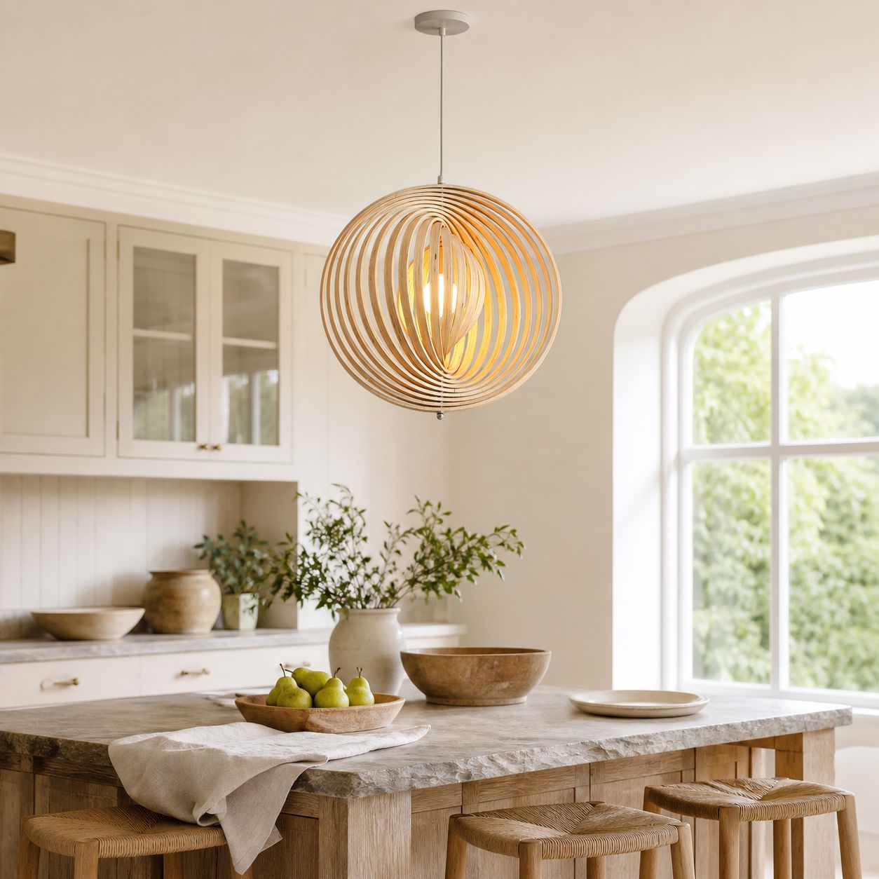 Lightsin Rotating Circular Moon Wooden LED Pendant Light Lightsin UK 