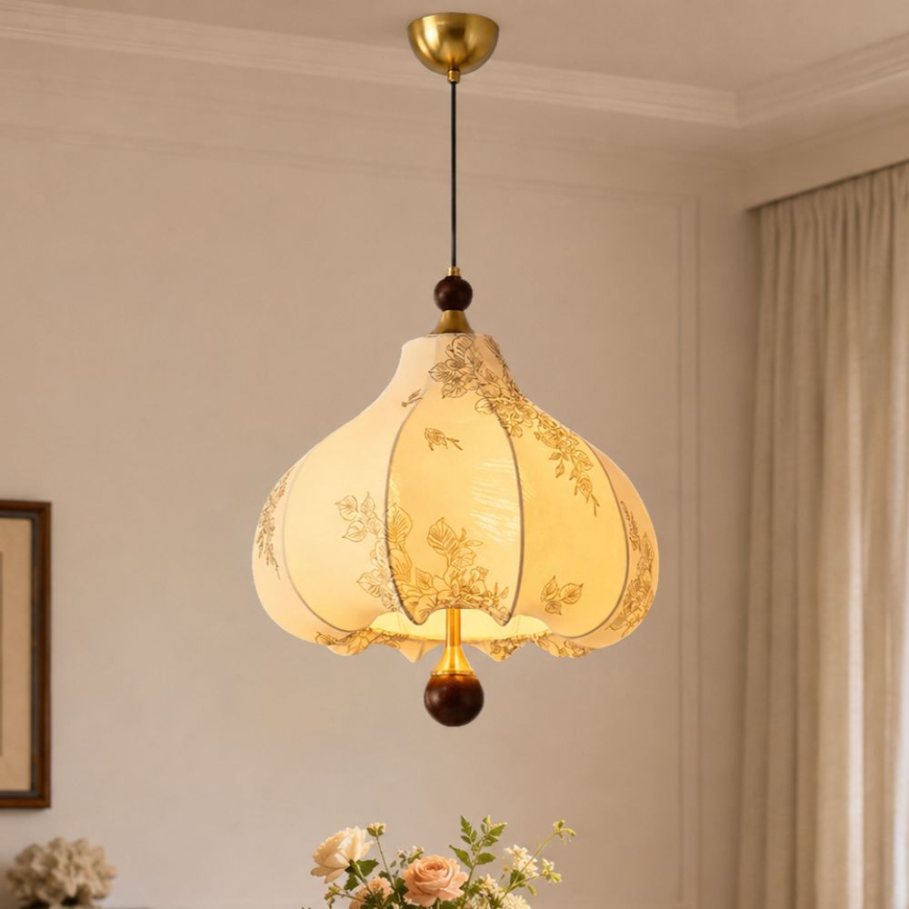Yellow Floral Fabric Pendant Light | Adjustable E27 Ceiling Lamp Pendant Light Lightsin UK In Stock 