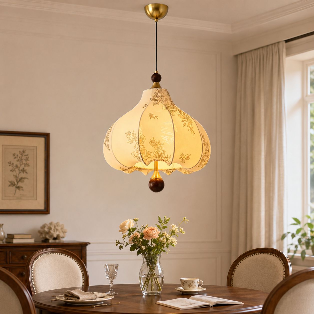 Yellow Floral Fabric Pendant Light | Adjustable E27 Ceiling Lamp Pendant Light Lightsin UK Pre-Order 