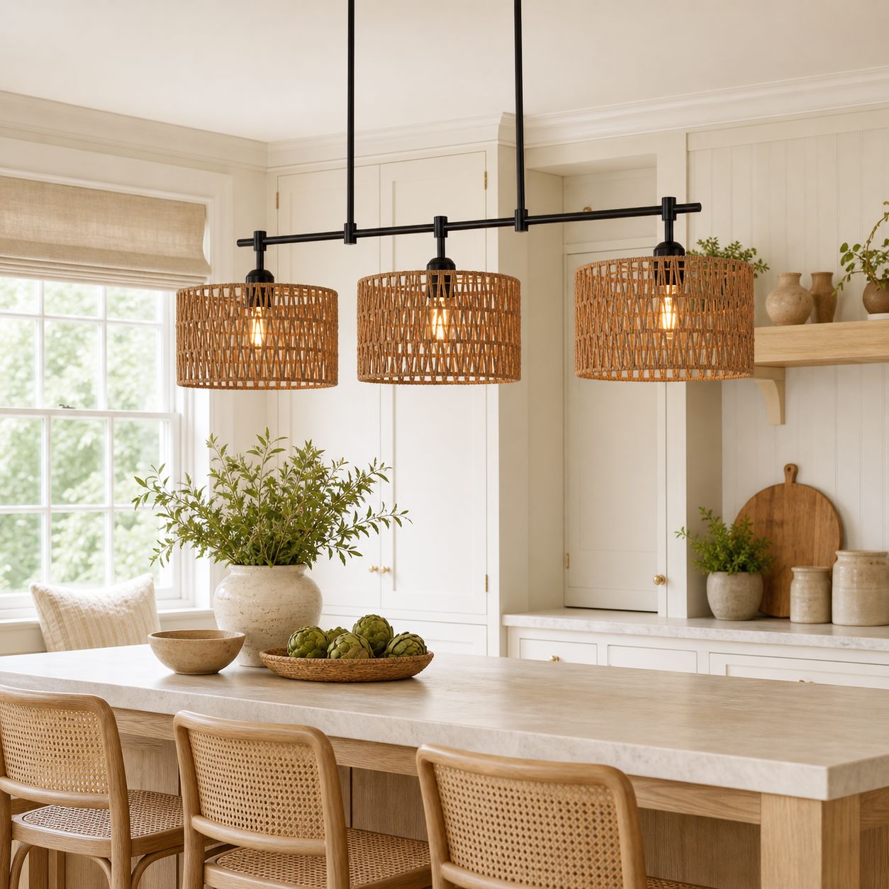 Lightsin 3-Shade Handwoven Pendant Light – Eco-Friendly Rustic Ceiling Lighting for Kitchen Islands & Dining Areas Lightsin UK 
