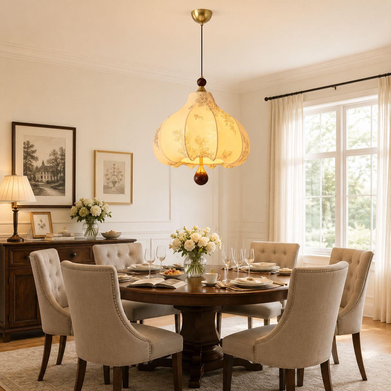 Yellow Floral Fabric Pendant Light | Adjustable E27 Ceiling Lamp Pendant Light Lightsin UK 