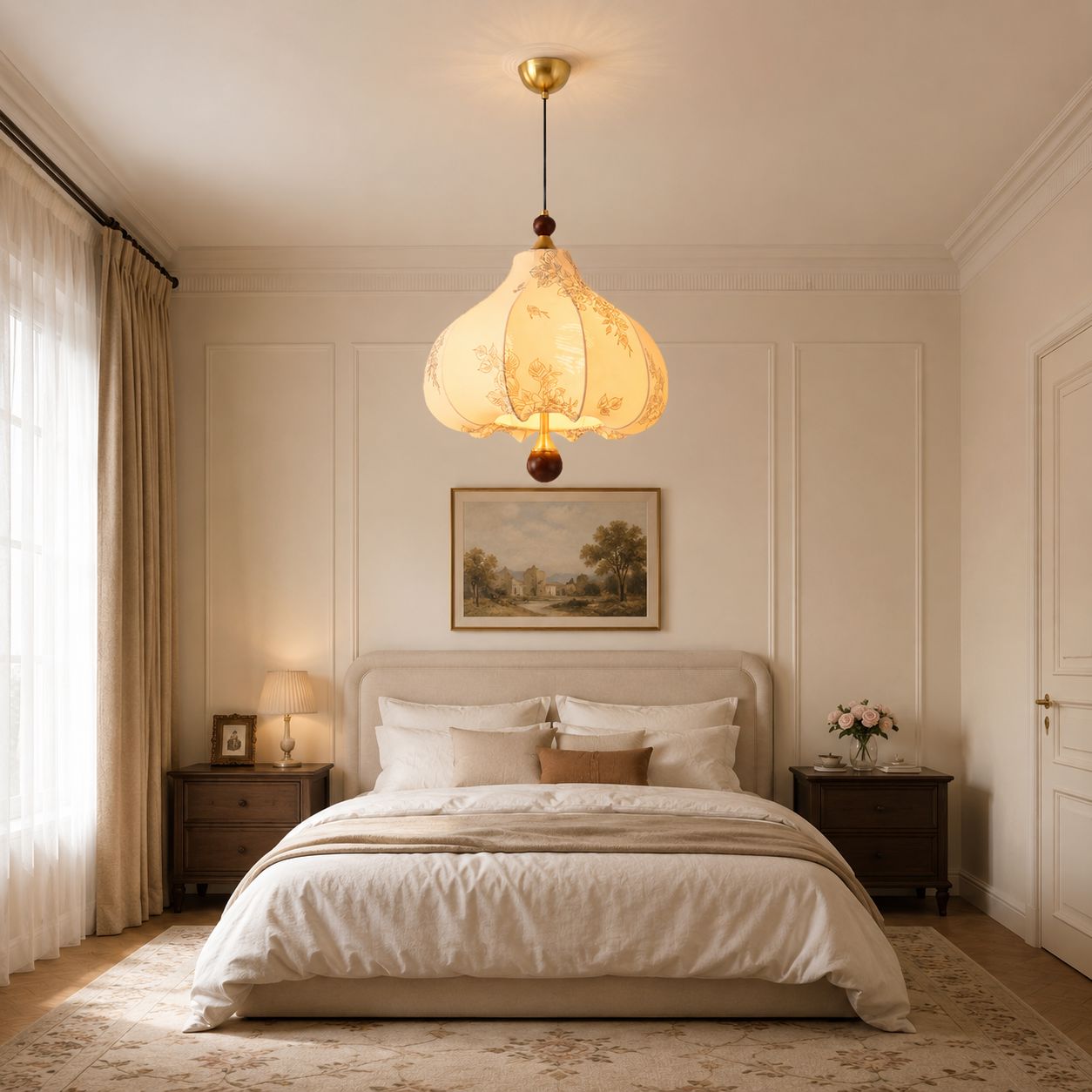 Yellow Floral Fabric Pendant Light | Adjustable E27 Ceiling Lamp Pendant Light Lightsin UK 