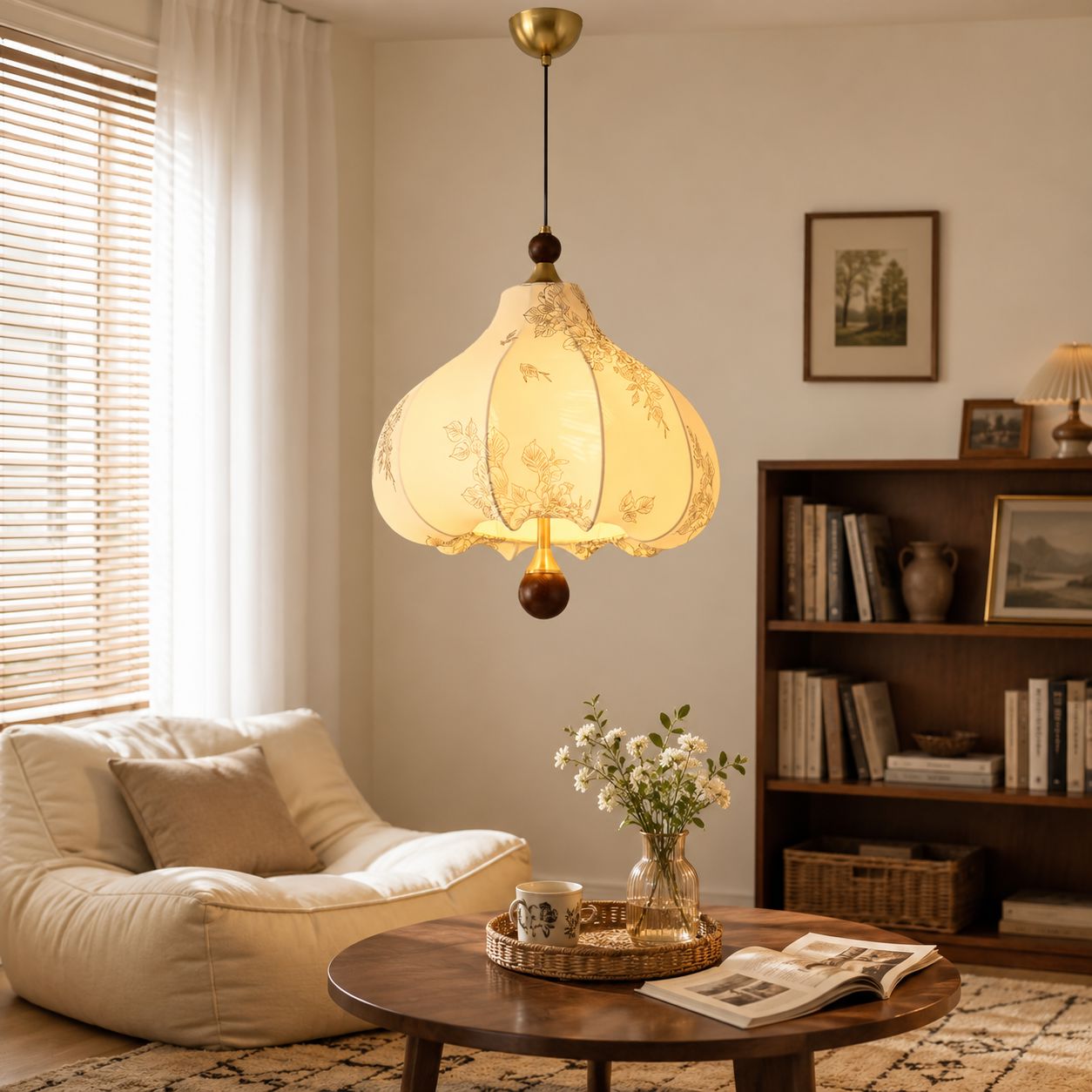Yellow Floral Fabric Pendant Light | Adjustable E27 Ceiling Lamp Pendant Light Lightsin UK 