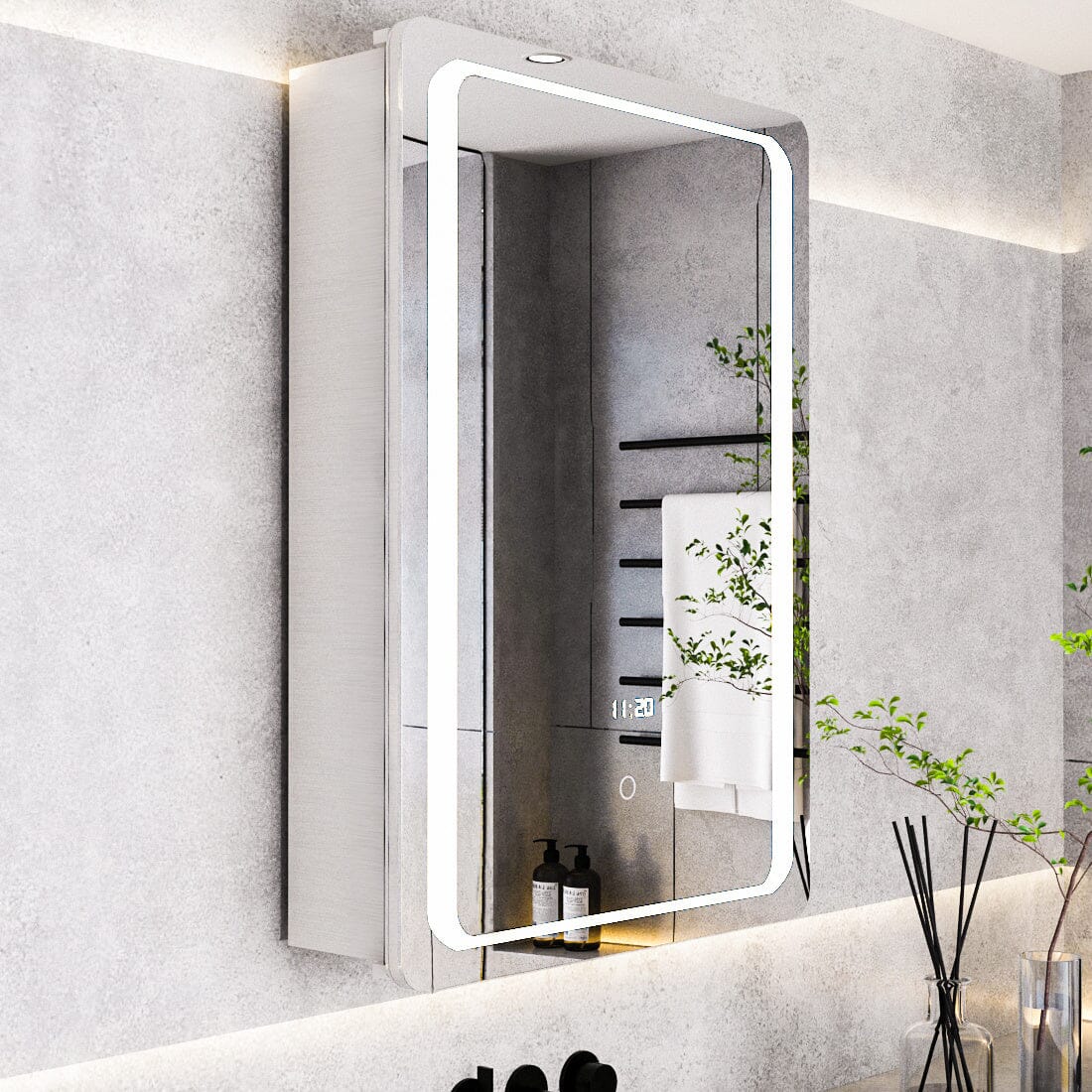 27inch X 20inch LED Illuminated Mirror Cabinet with Sensor Switch Bathroom Mirror Cabinets Living and Home 
