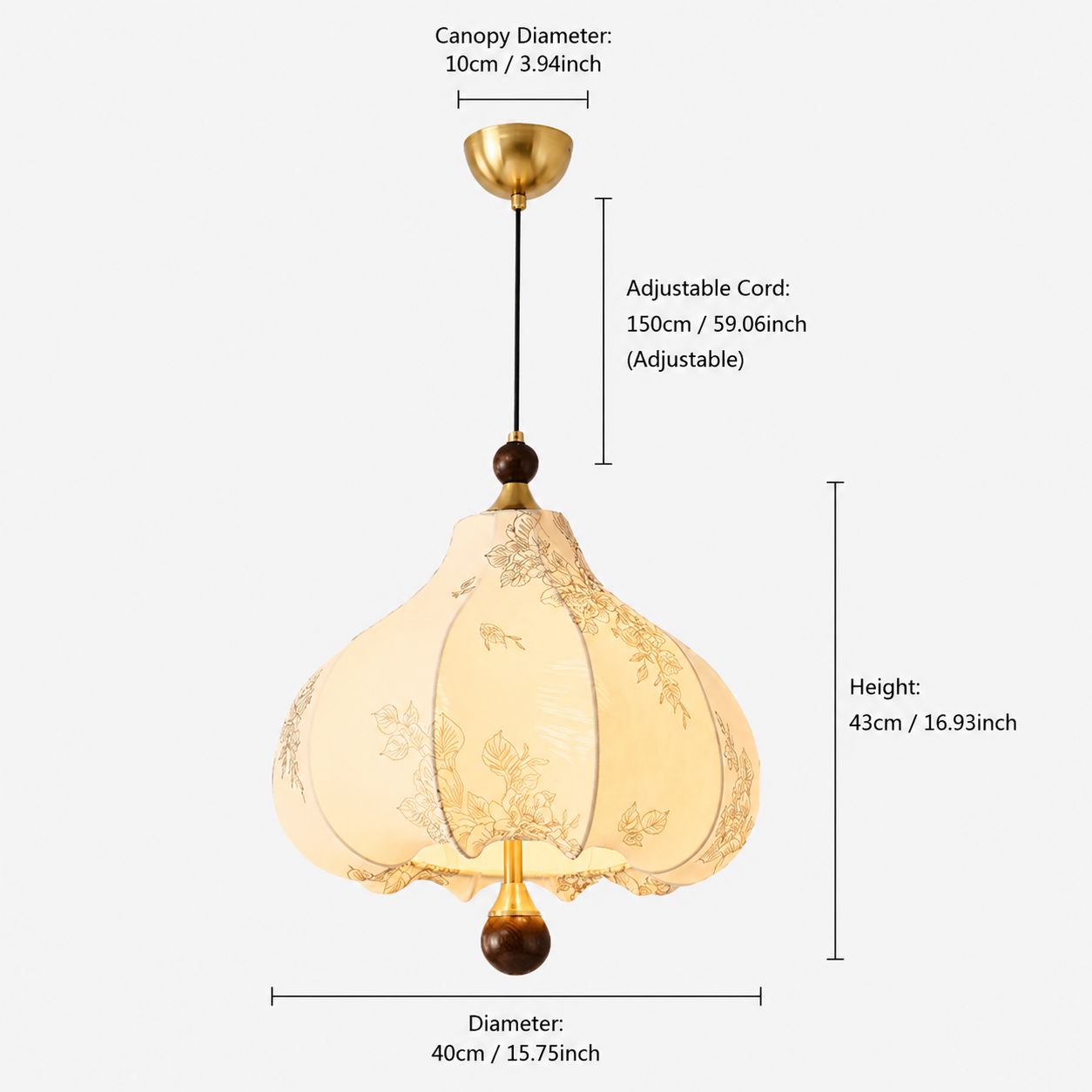 Yellow Floral Fabric Pendant Light | Adjustable E27 Ceiling Lamp Pendant Light Lightsin UK 