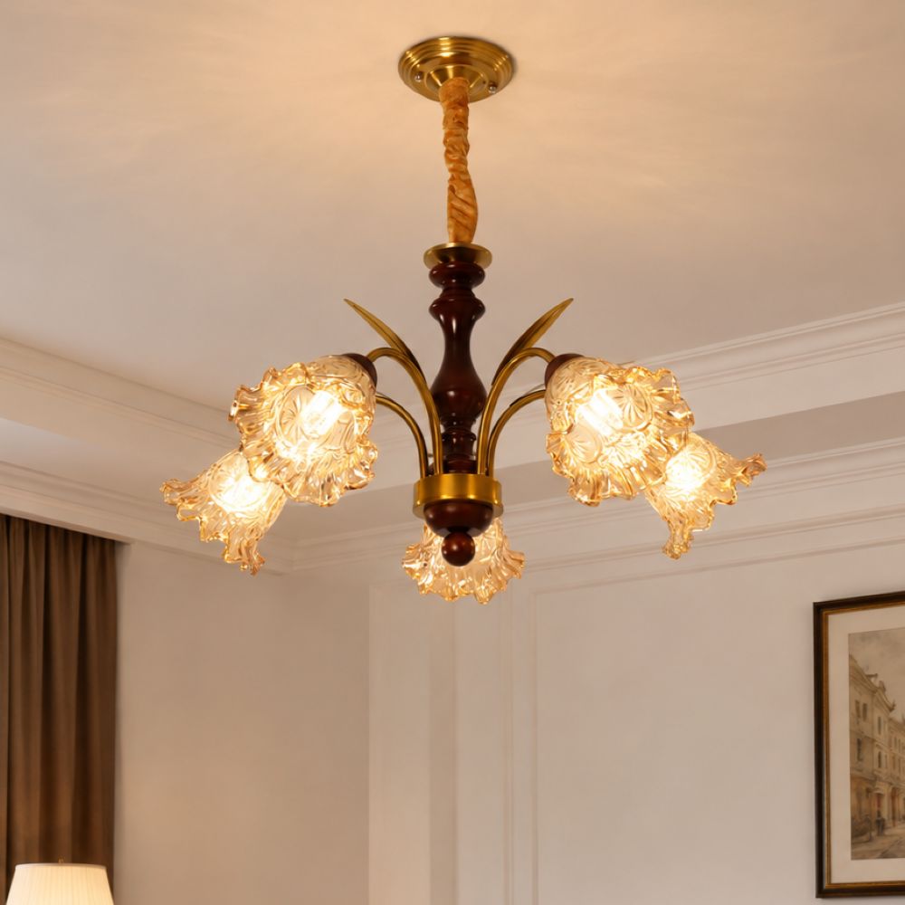 5-Light Vintage Glass Flower Chandelier | Copper E27 Pendant Lamp Pendant Light Lightsin UK In Stock 