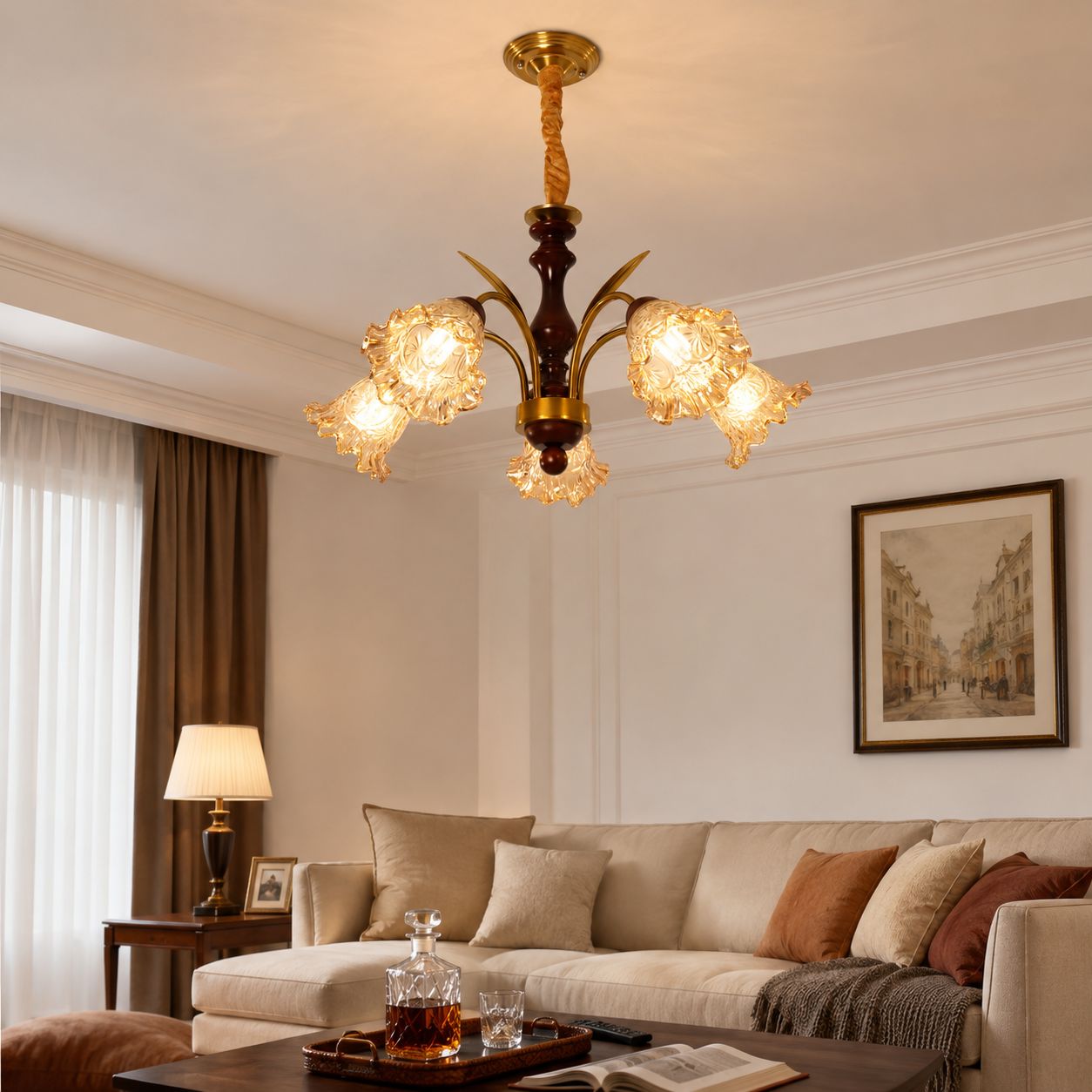 5-Light Vintage Glass Flower Chandelier | Copper E27 Pendant Lamp Pendant Light Lightsin UK Pre-Order 