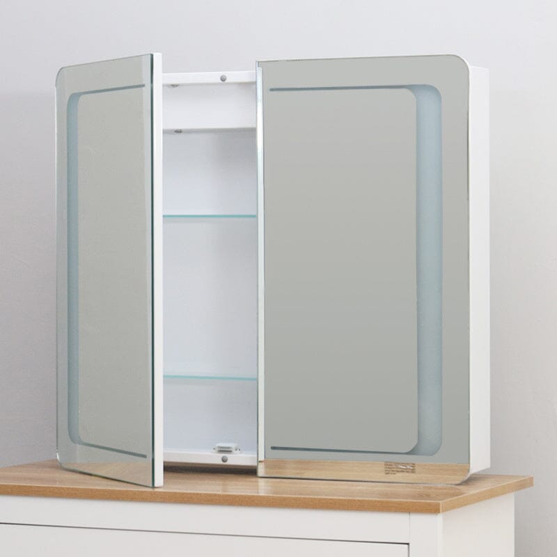 LED Rectangle Bathroom Wall Mounted Double-Door Mirror Cabinet Living and Home 
