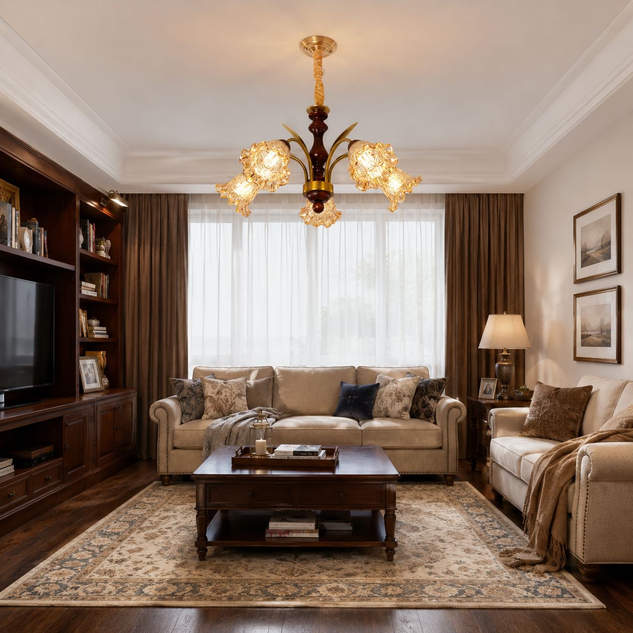 5-Light Vintage Glass Flower Chandelier | Copper E27 Pendant Lamp Pendant Light Lightsin UK 