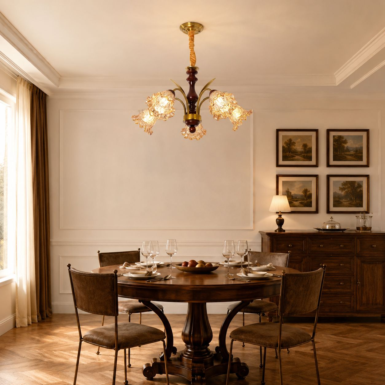 5-Light Vintage Glass Flower Chandelier | Copper E27 Pendant Lamp Pendant Light Lightsin UK 