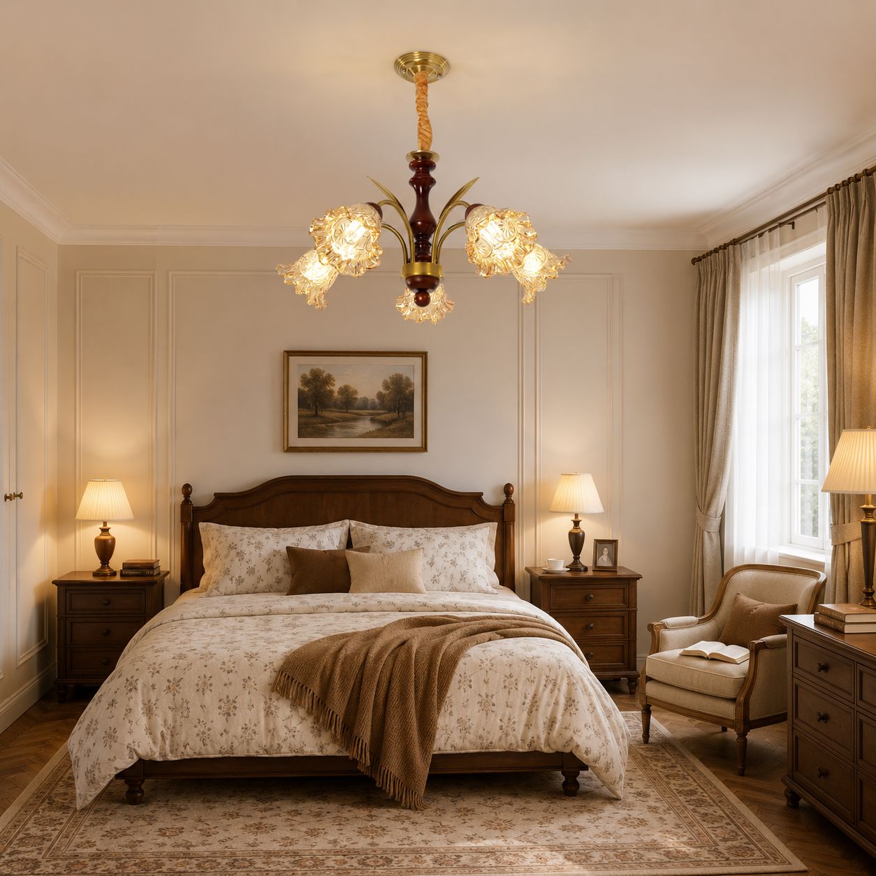 5-Light Vintage Glass Flower Chandelier | Copper E27 Pendant Lamp Pendant Light Lightsin UK 