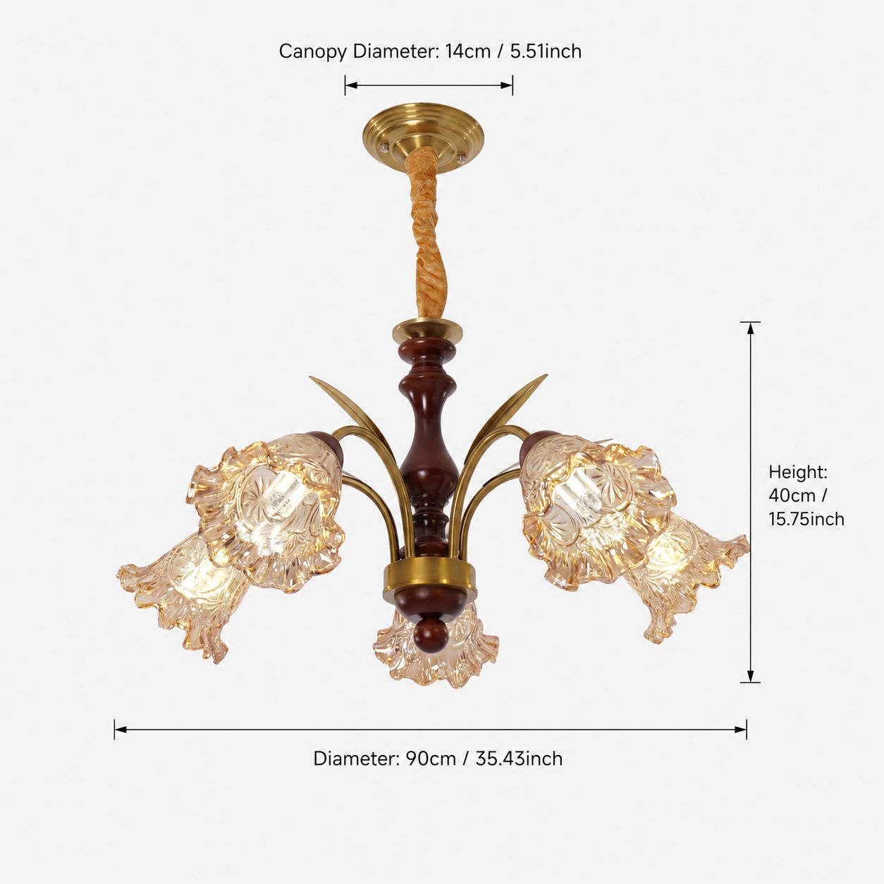 5-Light Vintage Glass Flower Chandelier | Copper E27 Pendant Lamp Pendant Light Lightsin UK 