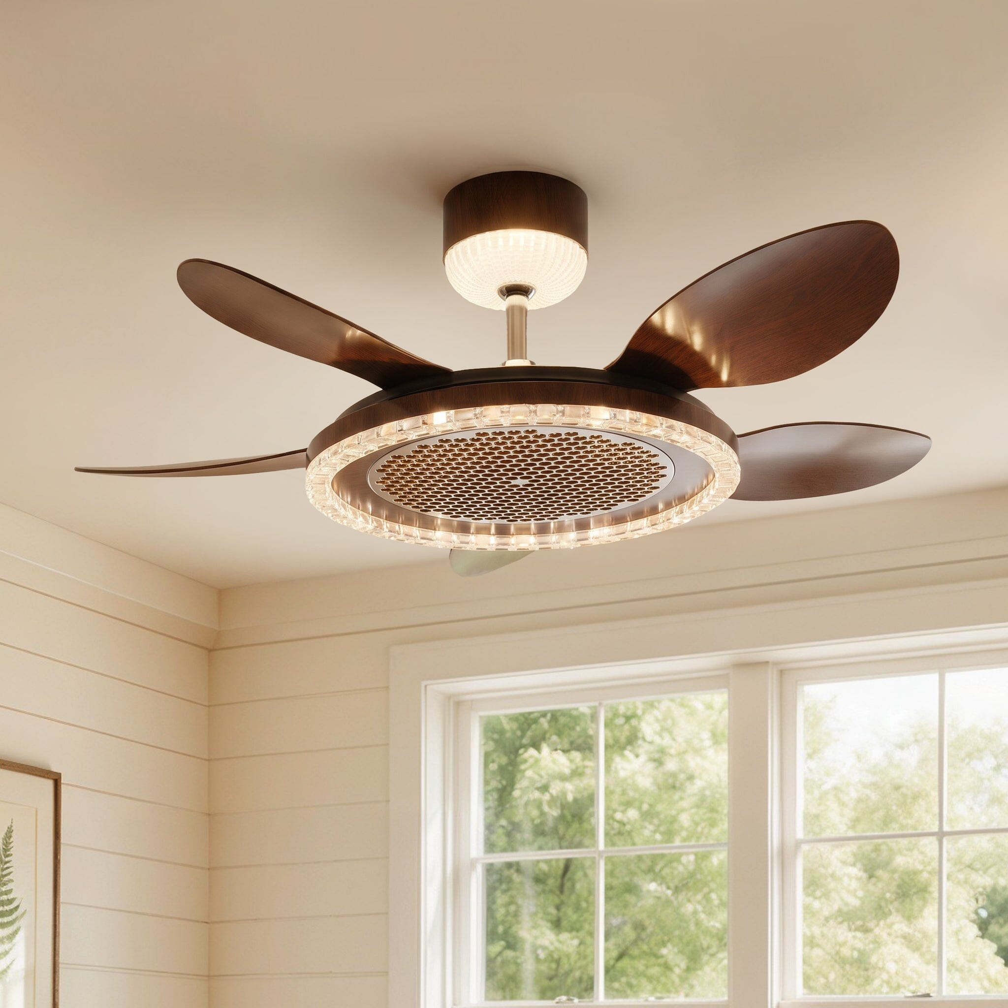 Walnut 48 Inch Reversible LED Ceiling Fan Light with Remote Lightsin UK 