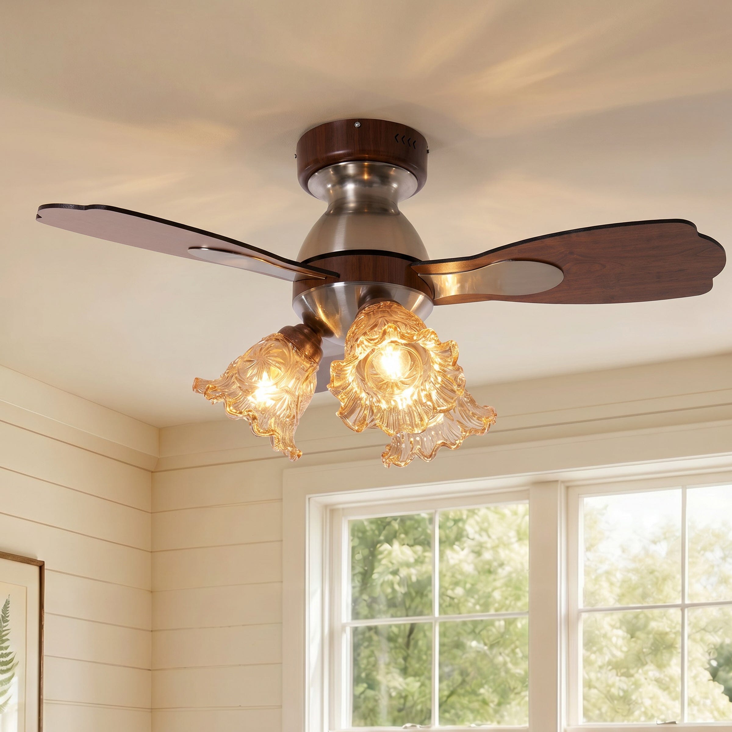 Walnut 36 Inch Reversible LED Ceiling Fan Light with Remote Lightsin UK 