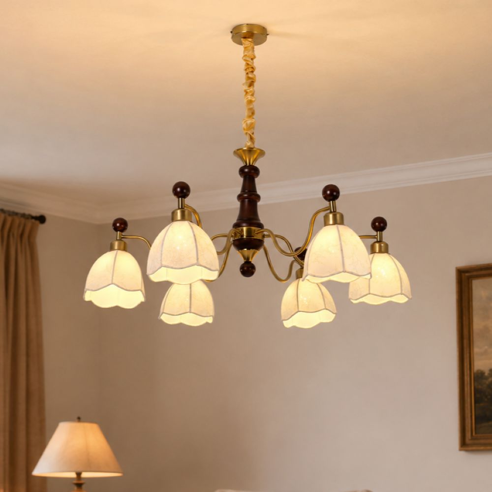6-Light Yellow Fabric Chandelier | Adjustable E27 Ceiling Lamp Pendant Light Lightsin UK In Stock 