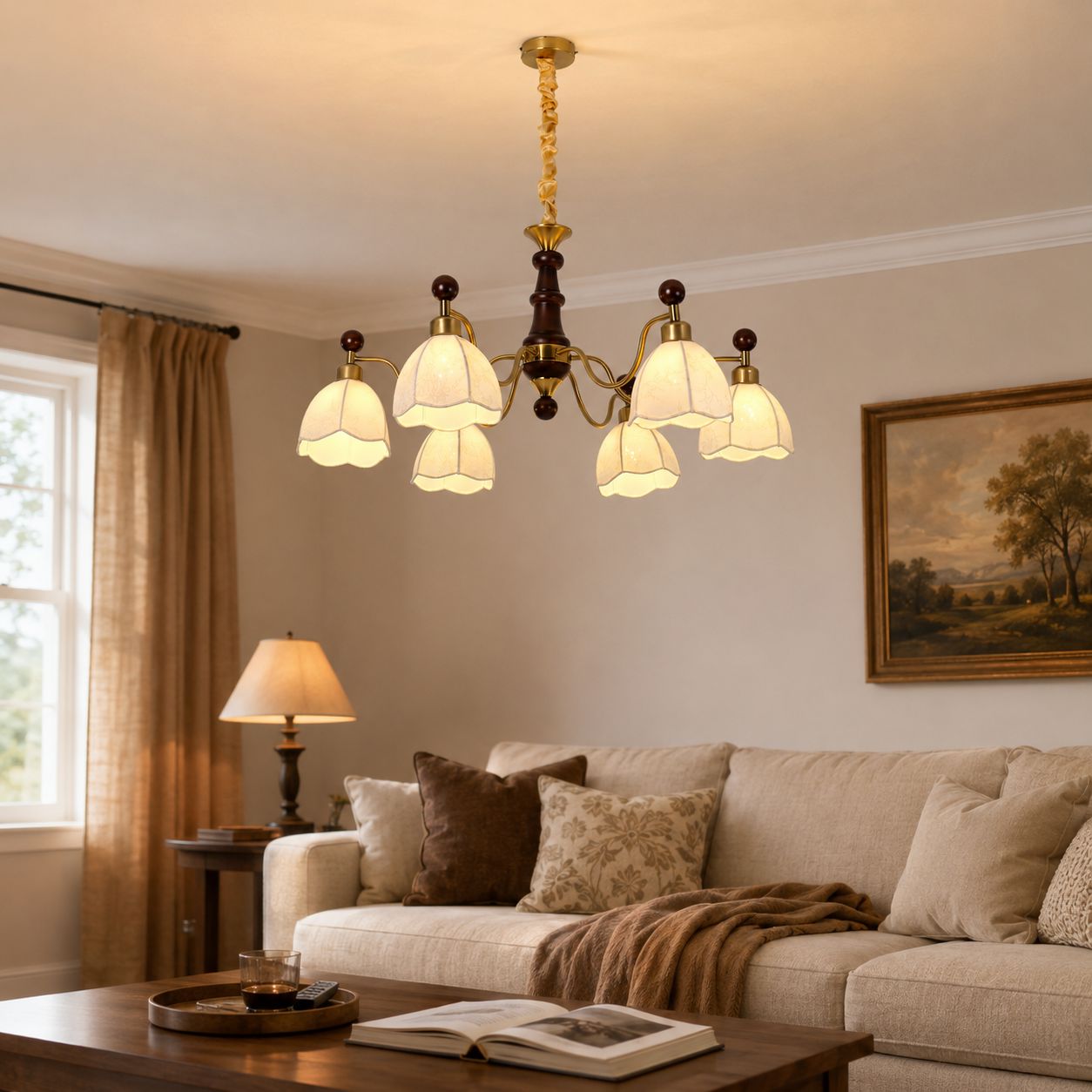 6-Light Yellow Fabric Chandelier | Adjustable E27 Ceiling Lamp Pendant Light Lightsin UK Pre-Order 