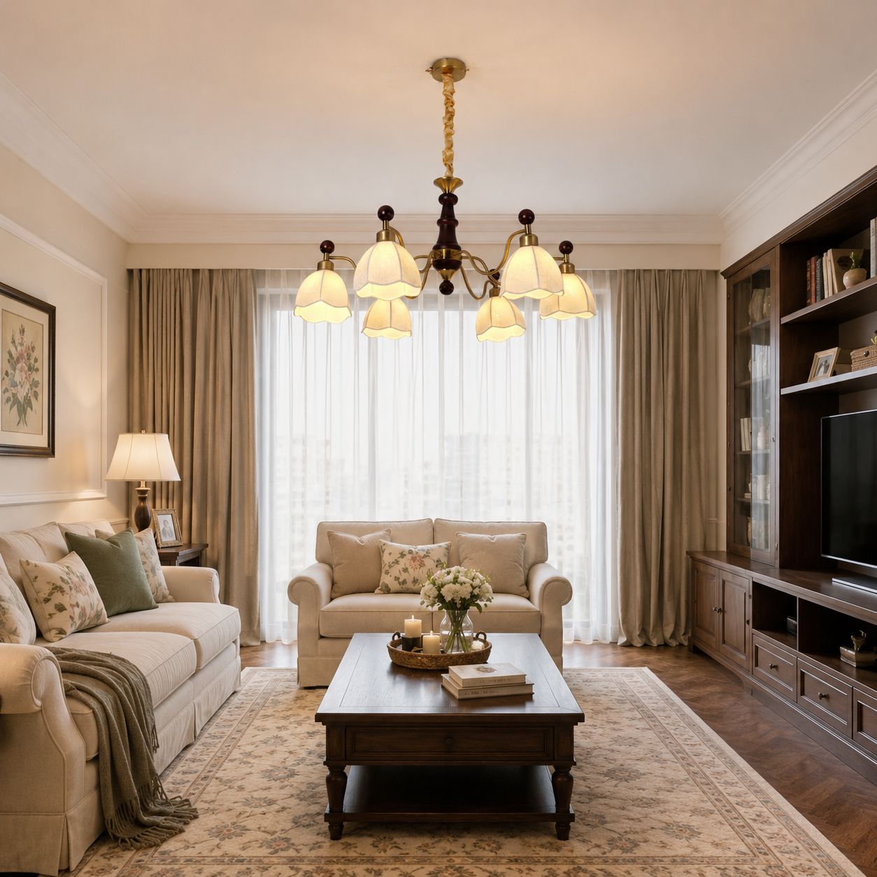 6-Light Yellow Fabric Chandelier | Adjustable E27 Ceiling Lamp Pendant Light Lightsin UK 
