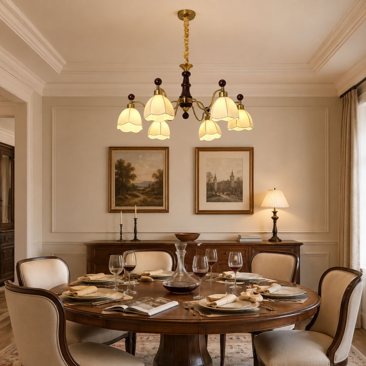6-Light Yellow Fabric Chandelier | Adjustable E27 Ceiling Lamp Pendant Light Lightsin UK 