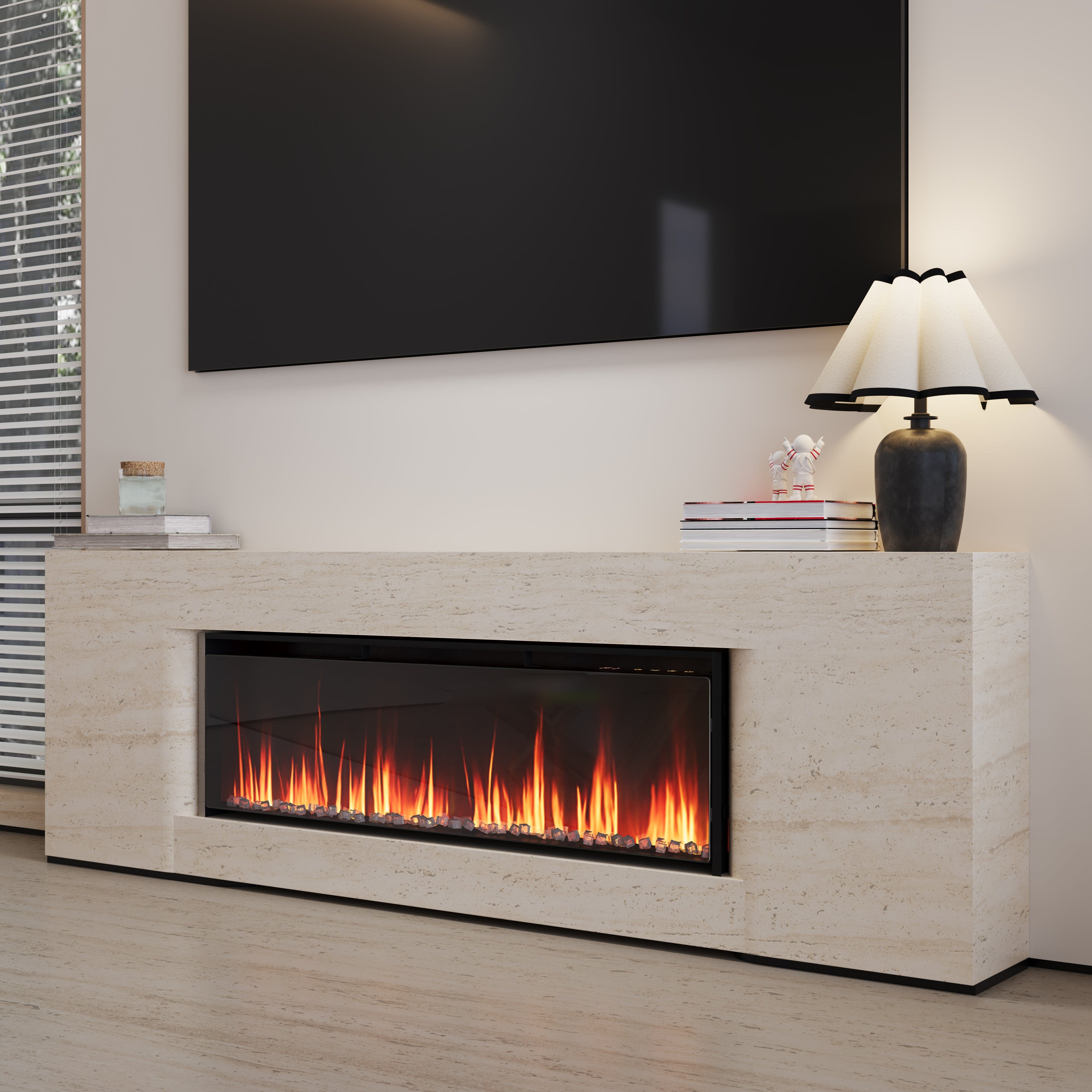 40/50/60inch Black Wall Mounted & Recessed Electric Fireplace with Adjustable Flame & Brightness Living and Home 