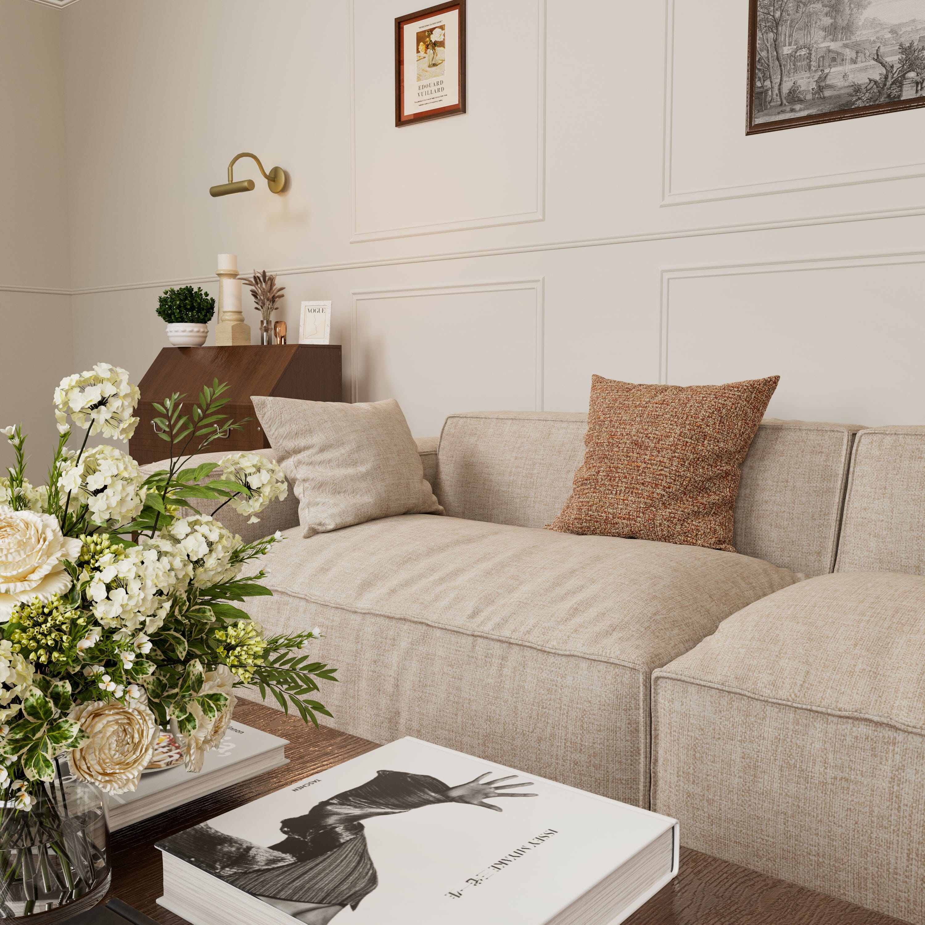 Cottonfy Elegant Linen Tofu Block Fabric Down Sofa 2 Seater Sofas Cottonfy UK 