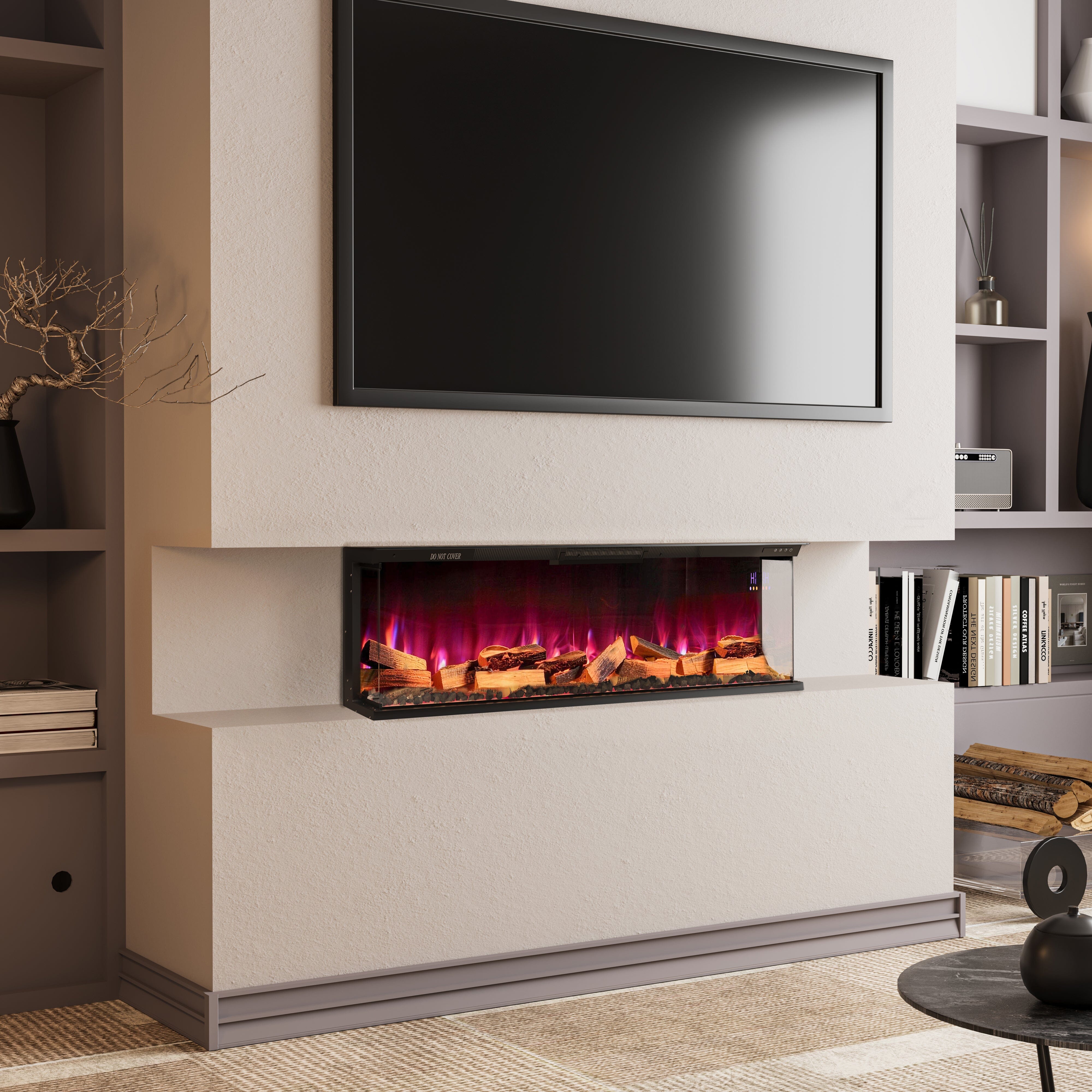 40/50/60/70-Inch 3-Sided Freestanding Electric Fireplace 12 Flame Colours and 5 Brightness Modes Electric Fireplace Living and Home 40 inch Version A - Firewood 