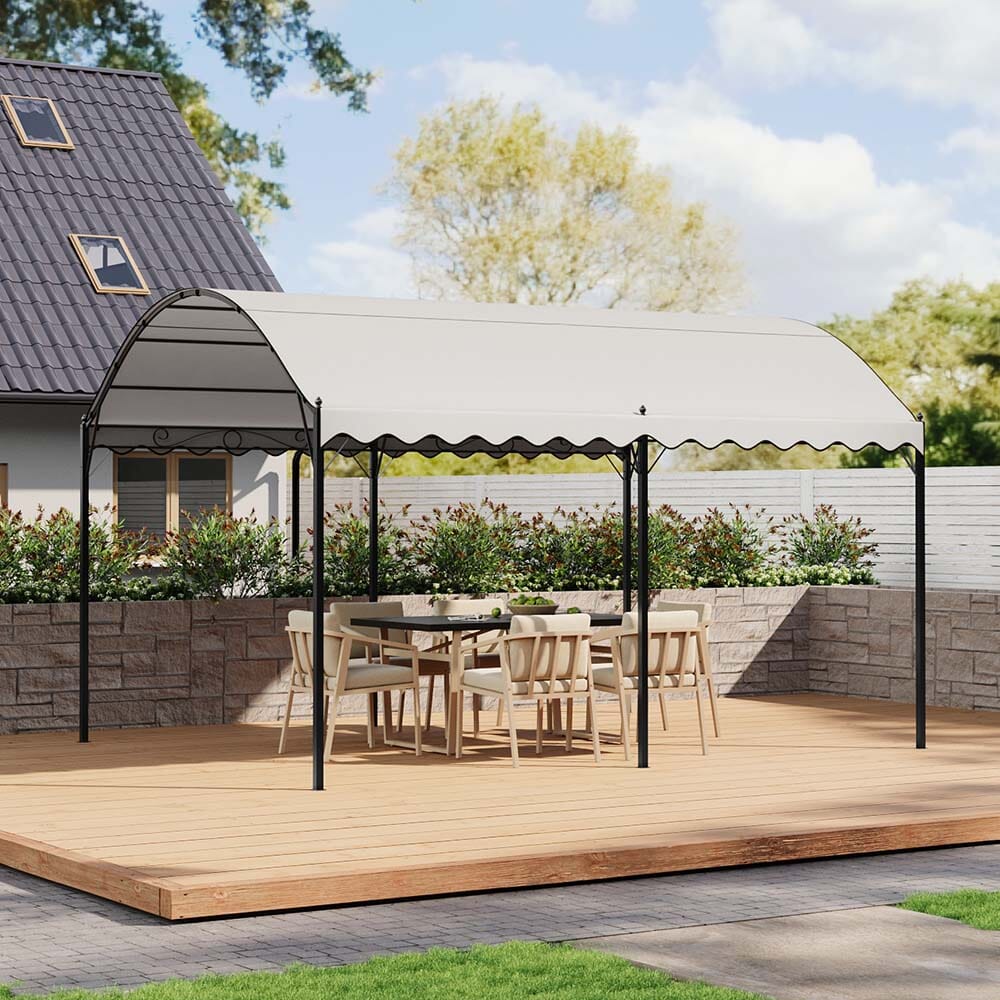 9.84 x 9.84 x 8.53 ft/ 9.84 x 13.12 x 8.53 ft Beige Arch Steel Canopy with Ground Pegs Living and Home 