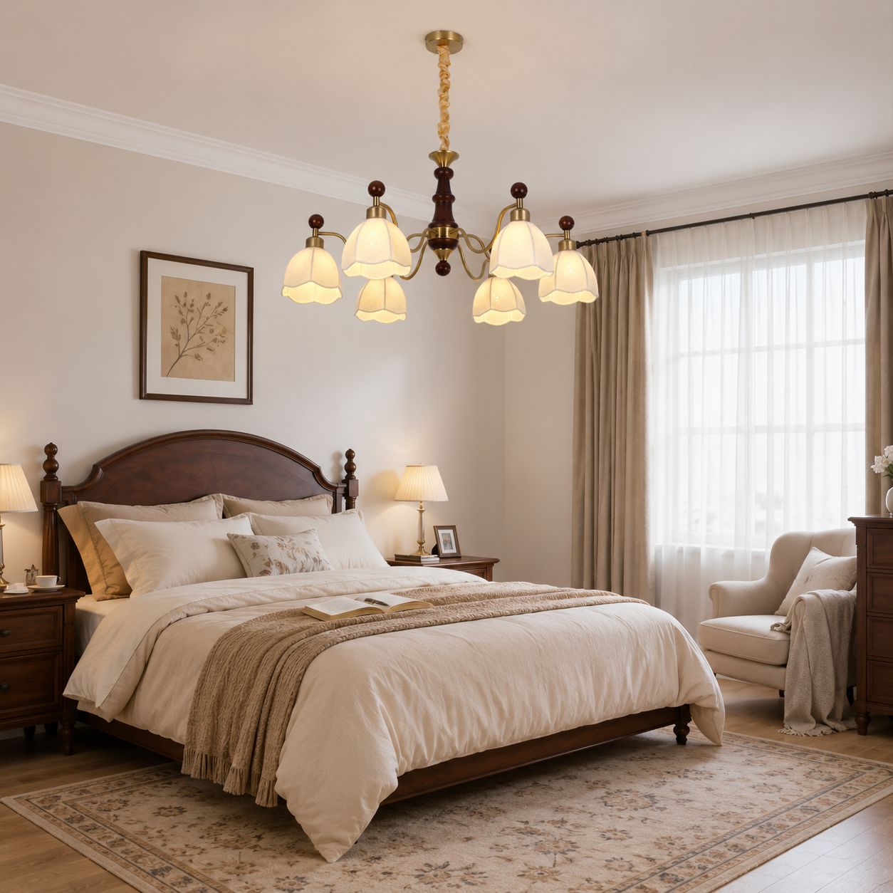 6-Light Yellow Fabric Chandelier | Adjustable E27 Ceiling Lamp Pendant Light Lightsin UK 