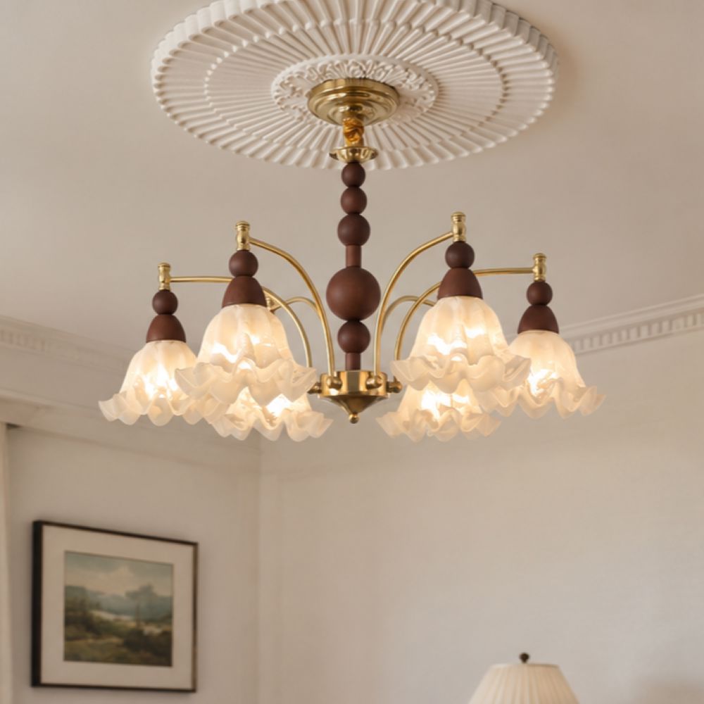 6-Light White Glass Chandelier | Adjustable E27 Ceiling Lamp Pendant Light Lightsin UK In Stock 