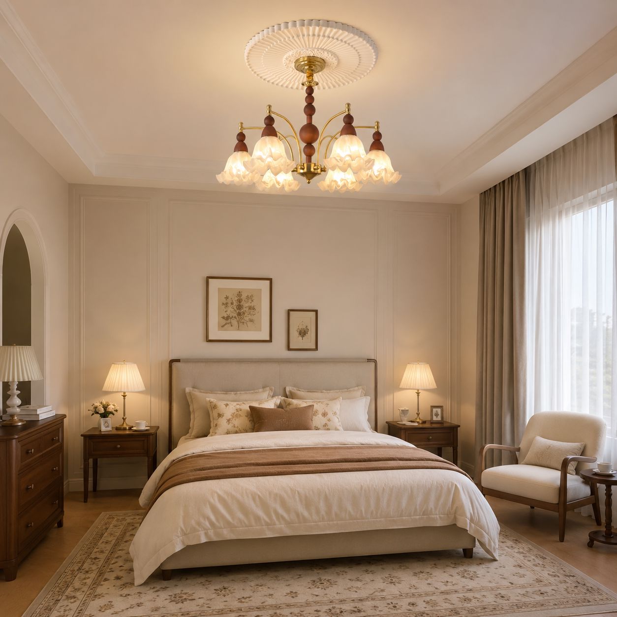 6-Light White Glass Chandelier | Adjustable E27 Ceiling Lamp Pendant Light Lightsin UK 
