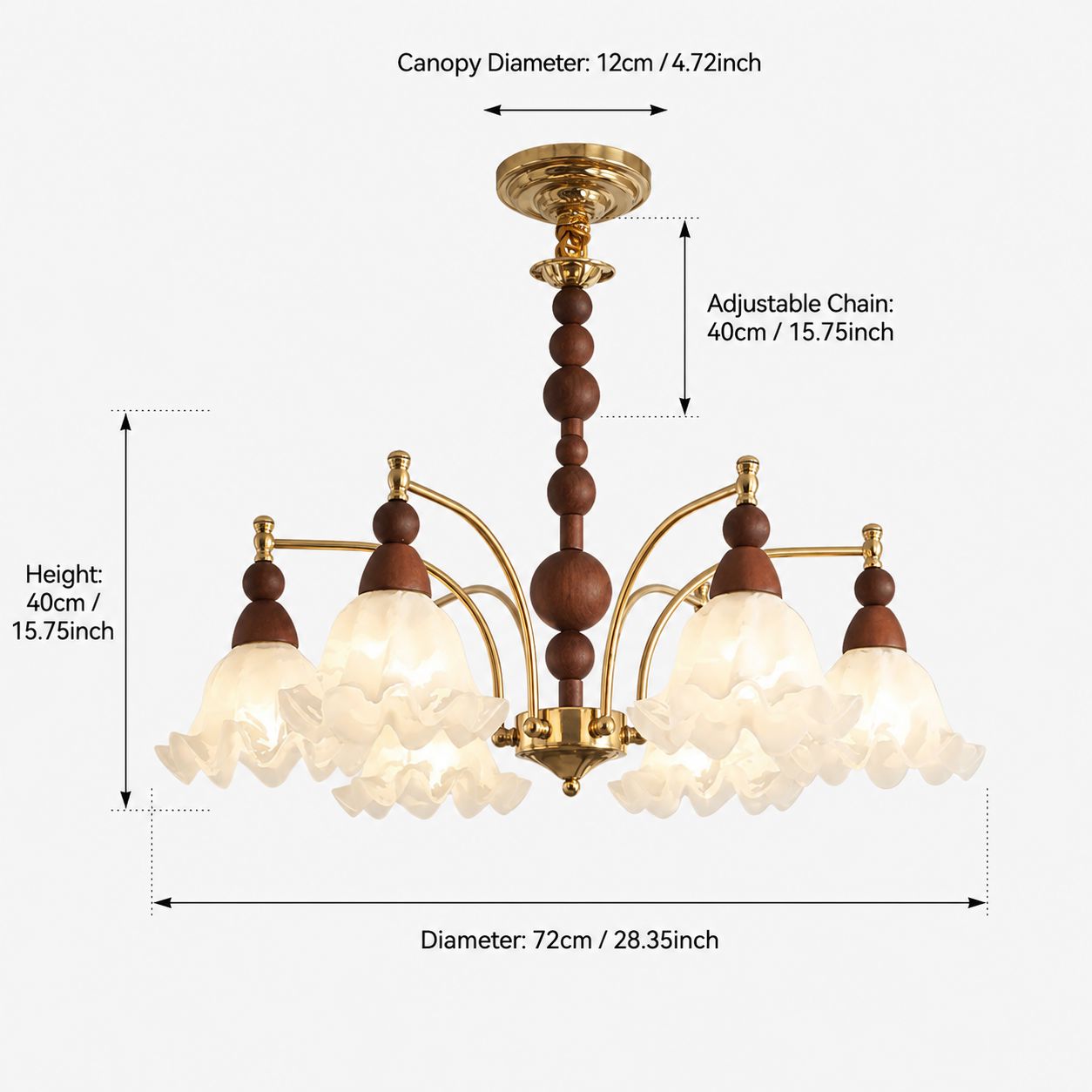 6-Light White Glass Chandelier | Adjustable E27 Ceiling Lamp Pendant Light Lightsin UK 