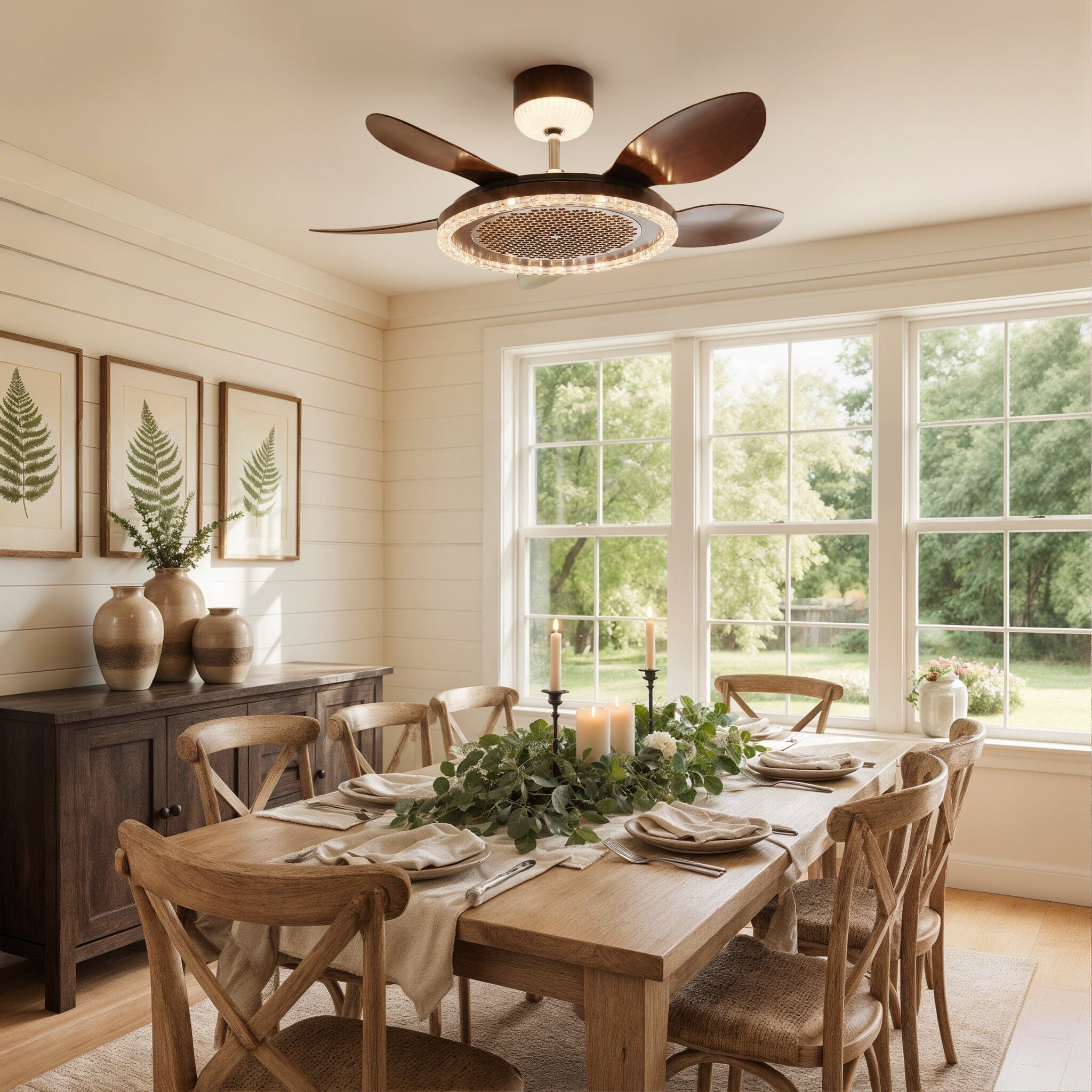 Walnut 48 Inch Reversible LED Ceiling Fan Light with Remote Lightsin UK 