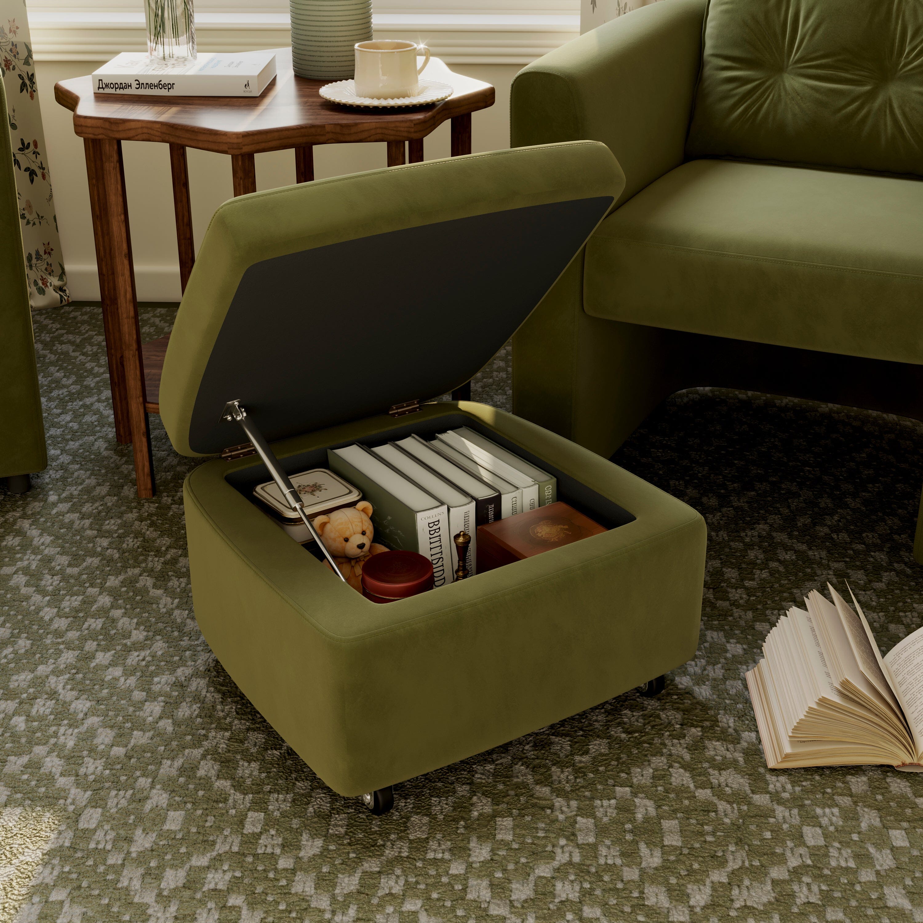 Cottonfy Plush Velvet Snuggler Chair with Hidden Storage Footstool Cottonfy UK 