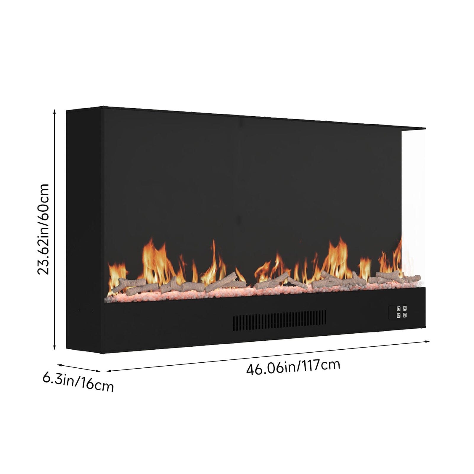 Smallbee 117cm/150cm L-Shaped Electric Fireplace – WiFi Control, LED Display, Resin Logs & Crystal Stones with Heating Smallbee UK 