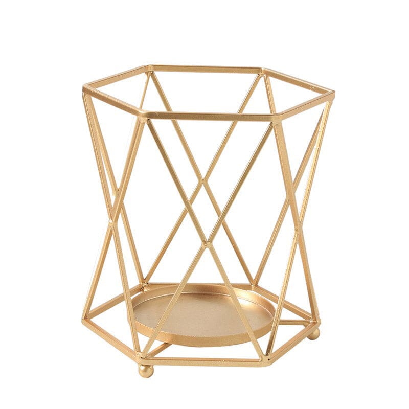 Geometric Metal Candle Holder – Medium Size Decorative Tabletop Candlestick Living and Home 