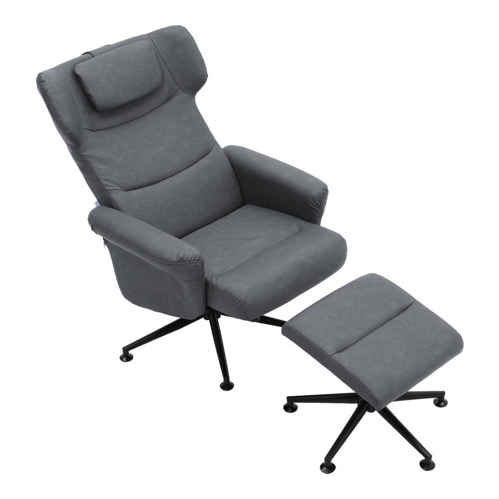 Black/Grey/Brown Faux Leather Swivel?Armchair with Footstool Living and Home 