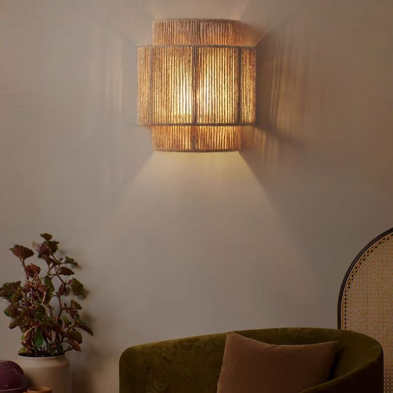Vintage Hand-Woven Hemp Rope Half Cylinder Wall Lamp Lightsin UK 