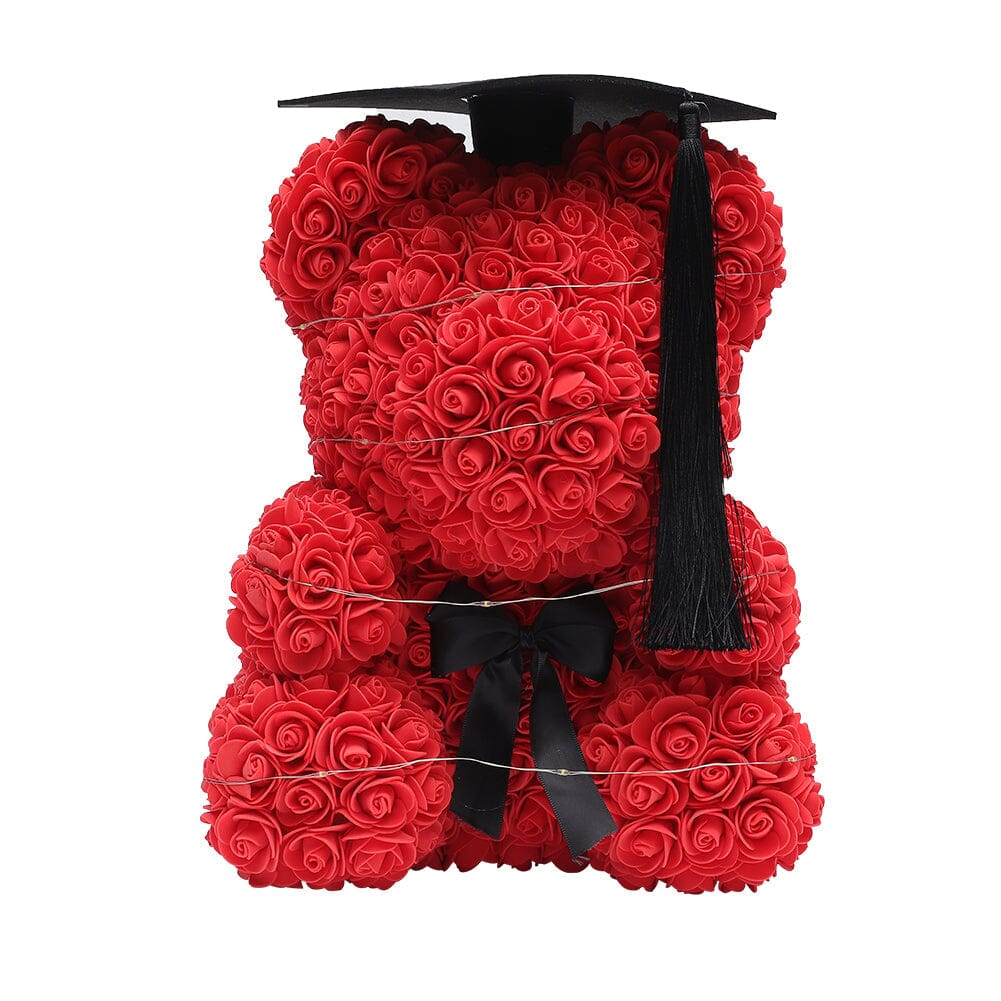 ‍Simulation Foam Forever Rose Teddy Bear Gift Box-Black Tassel Black Hat-Red (100% off) Living and Home 